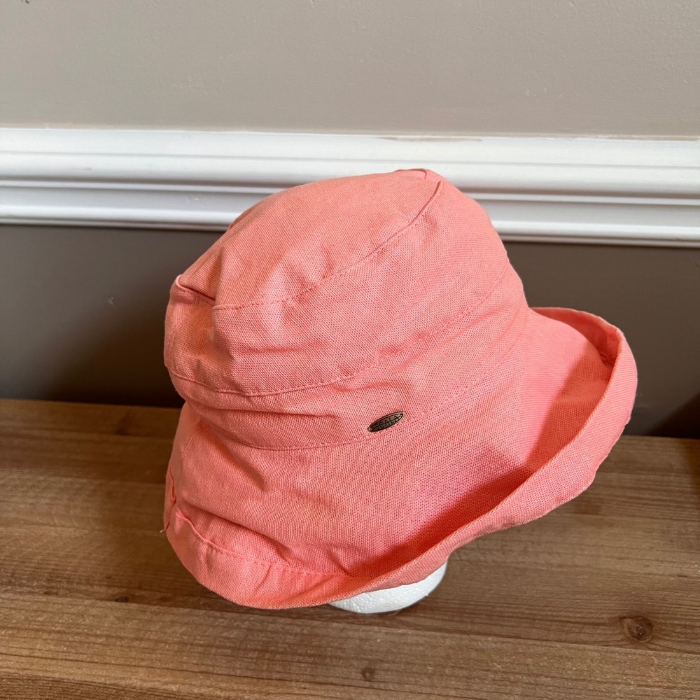 Scala Collezione Coral Pink Linen Blend Wide Brim Sun Bucket Hat Adjustable - Picture 3 of 7